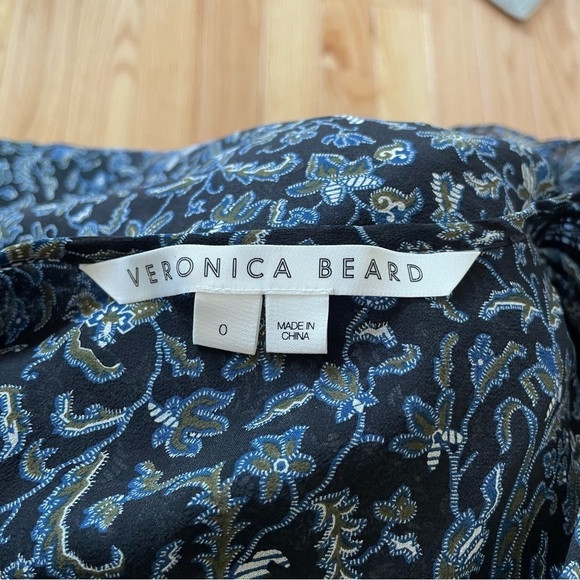 Veronica Beard Penny Floral-Print Black Multi Silk-Chiffon Habotai Blouse EUC 0 - Picture 11 of 12